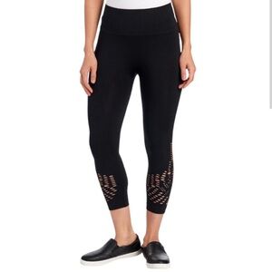 One5One Women Navy Blue Eyelet‎ Hem Cropped Activewear Casual Leggings L/XL